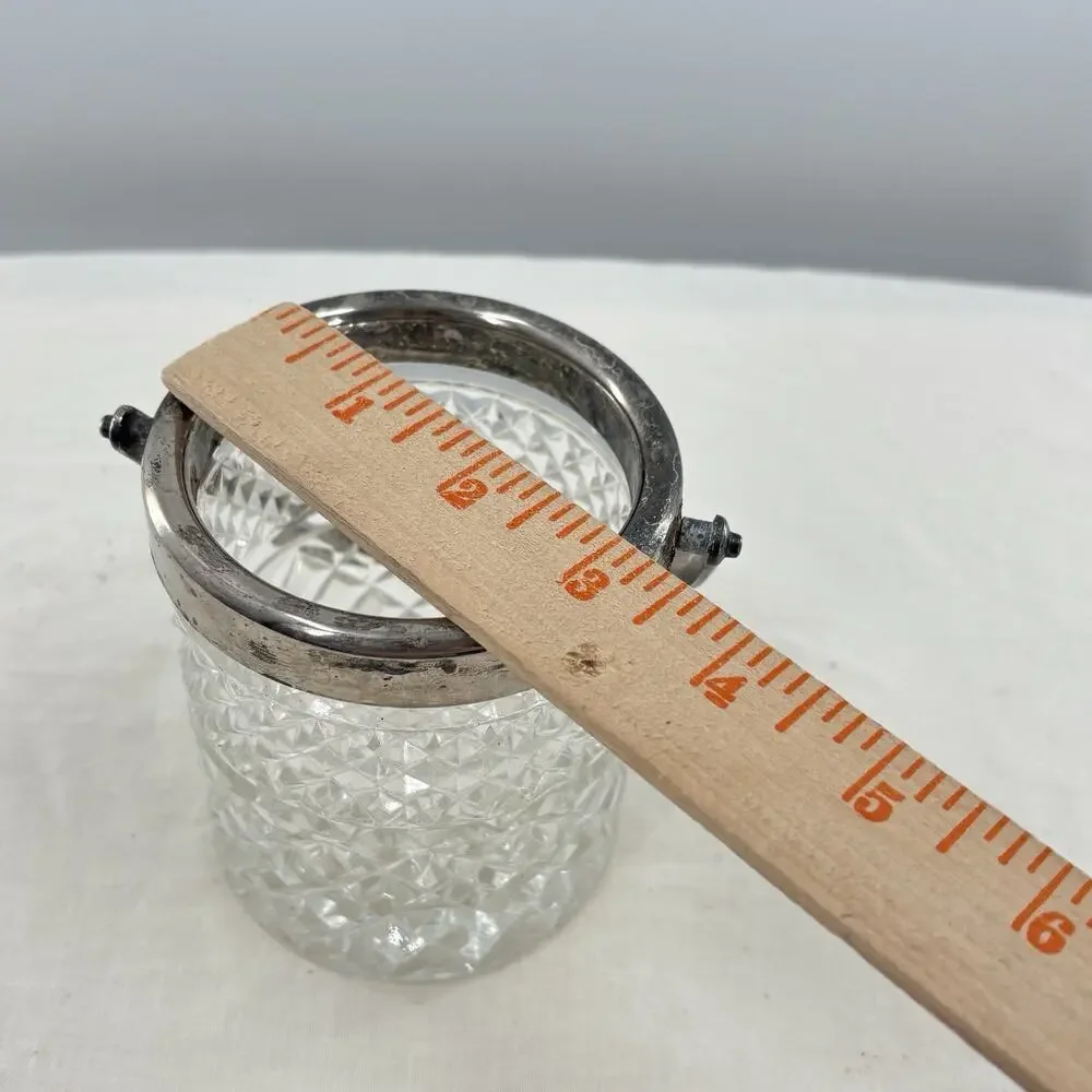 Vtg FB Rogers Silver Co Italy Cut Glass Mini Ice Bucket Barware 4